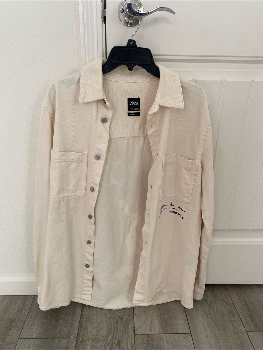 Zara Men’s Light Cream Button-Front Shirt Jacket